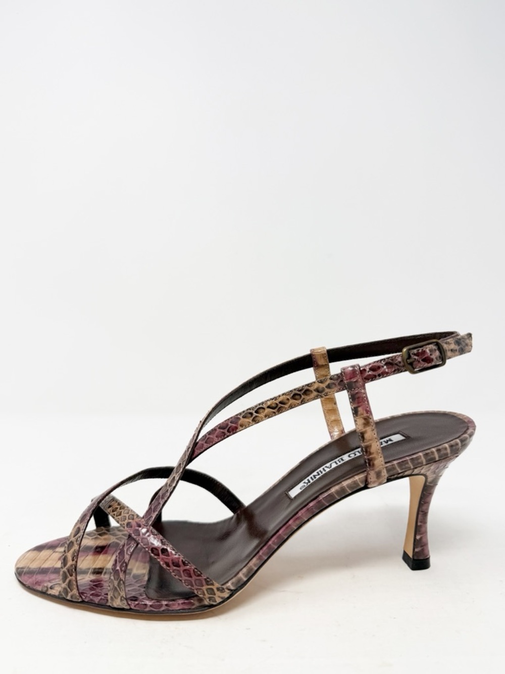 Manolo Blahnik Python Strappy Sandals Slingback Heels Womens Size EU 37.5 - Picture 9 of 11